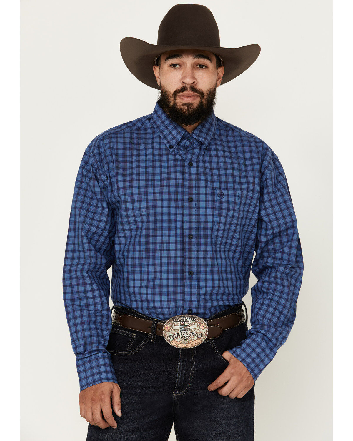 George Strait by Wrangler Men's Plaid Print Long Sleeve Button-Down Western Shirt
