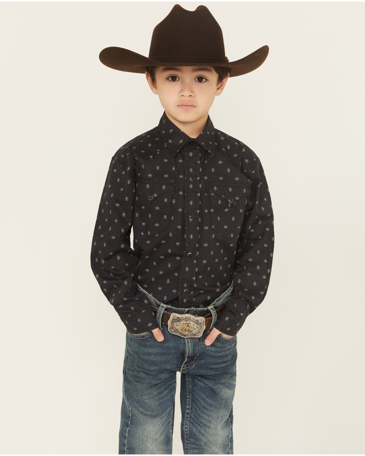 Roper Boys' Dotted Long Sleeve Snap Western Shirt