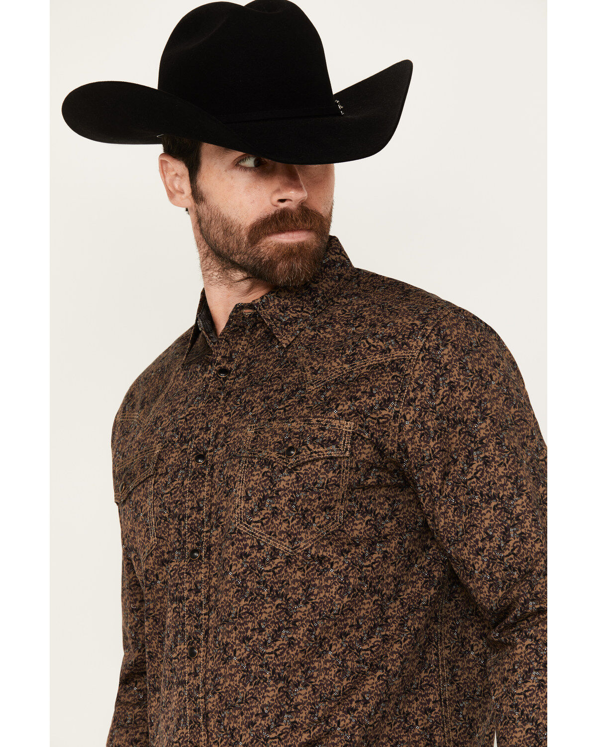 Moonshine Spirit Men's Meadow Floral Print Long Sleeve Snap Western Shirt