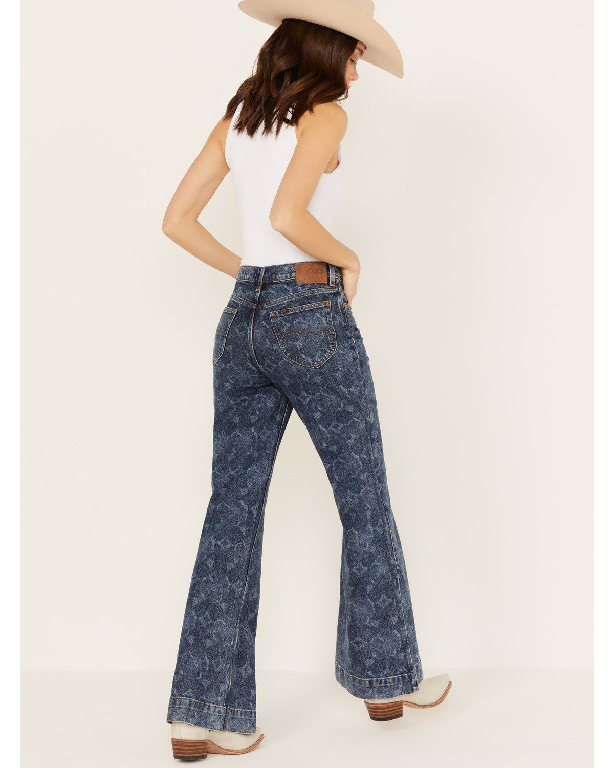 Lee Women's Medium Wash Mid Rise Floral Flare Jeans