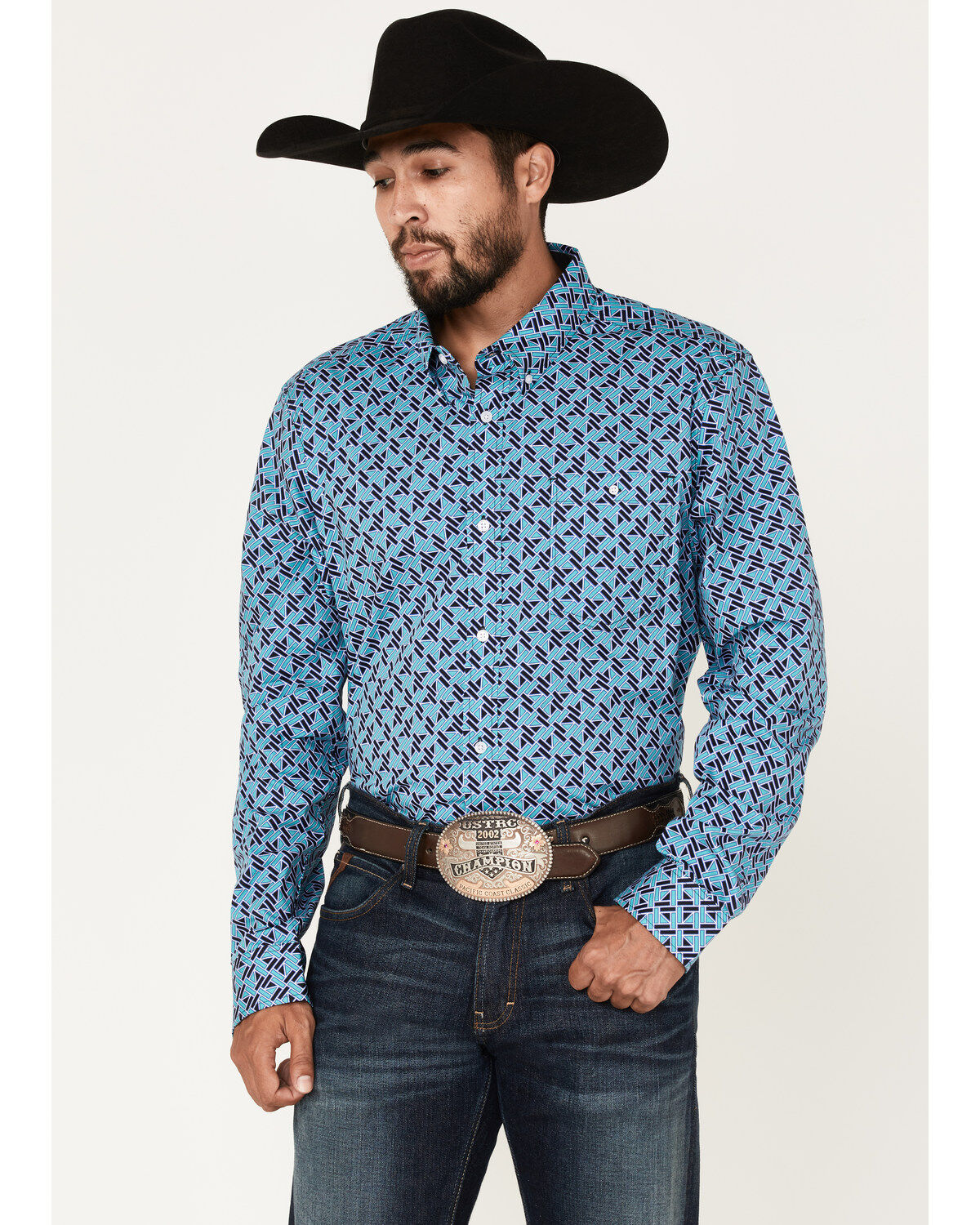 RANK 45® Men's Tie-Down Geo Print Button-Down Western Shirt