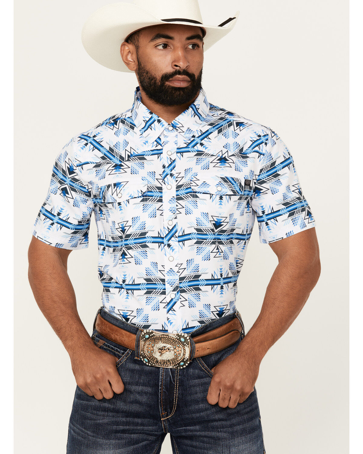 Rock & Roll Denim Men's Tek Southwestern Print Short Sleeve Snap Western Shirt