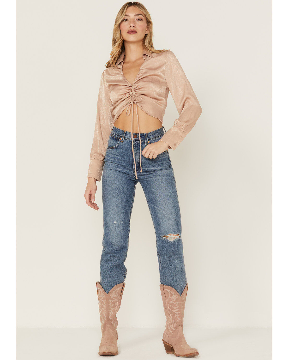 Lush Women's Satin Cinch Front Blouse