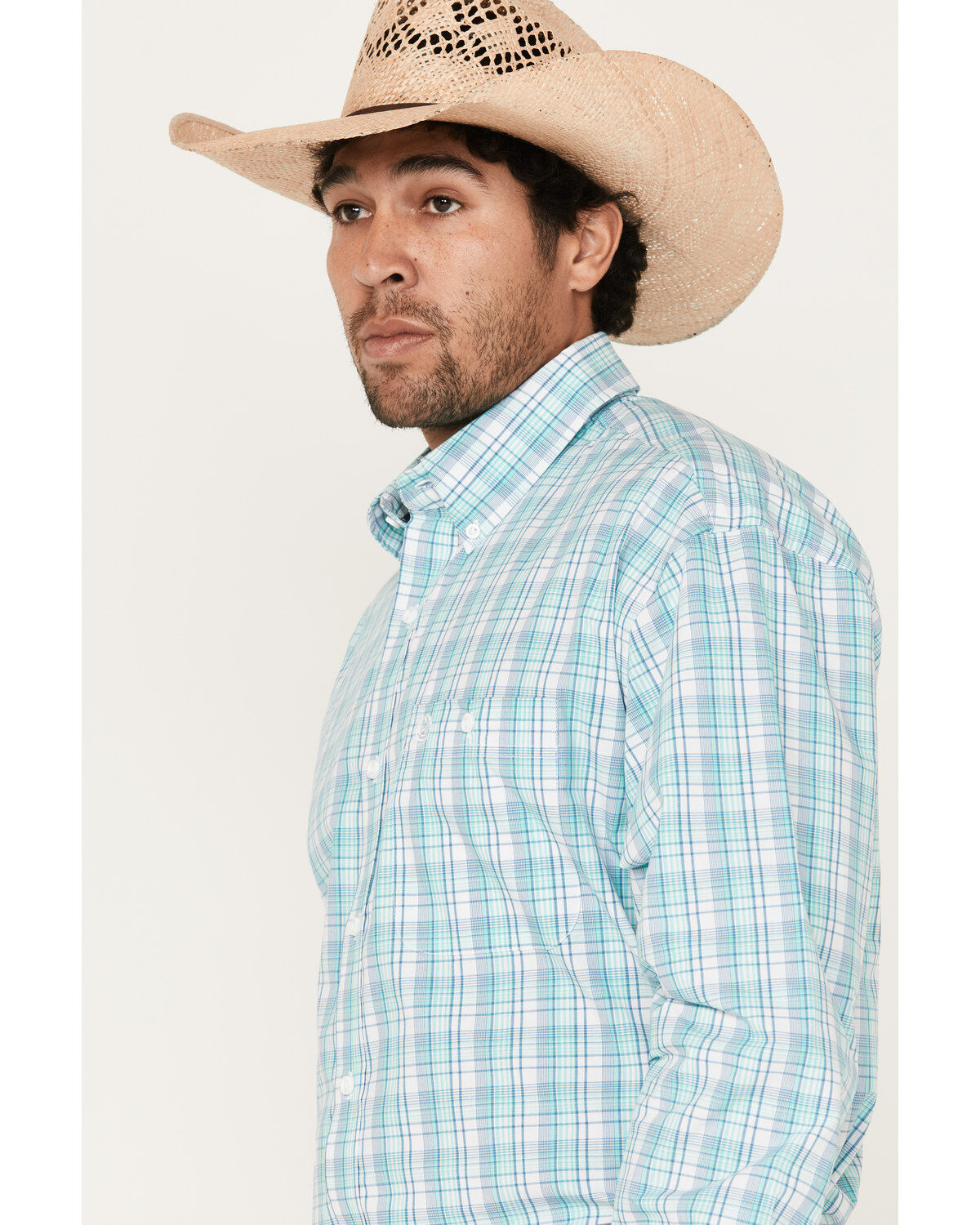 George Strait by Wrangler Men's Plaid Print Button-Down Western Shirt