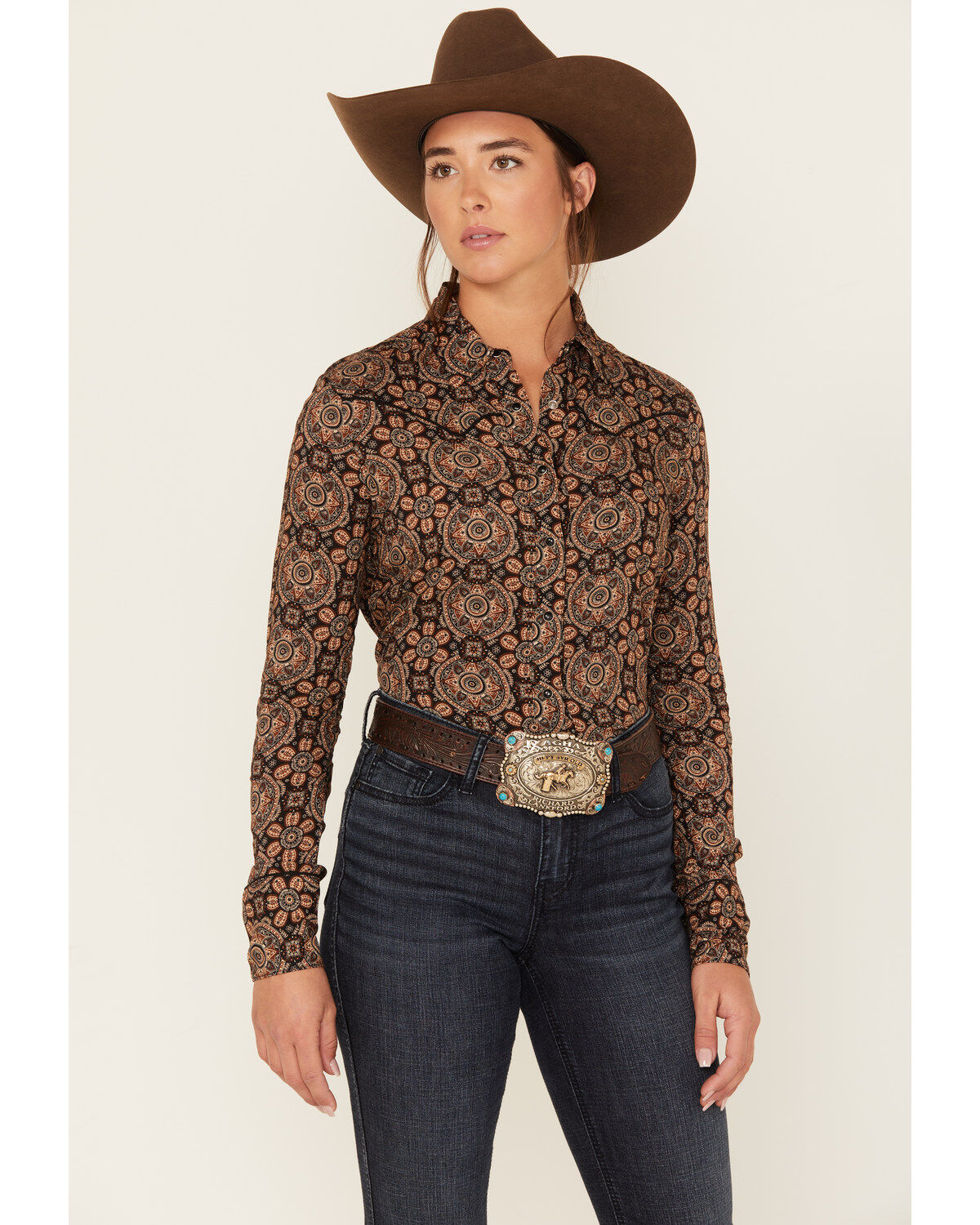 Stetson Women's Prairie Floral Print Long Sleeve Snap Western Shirt