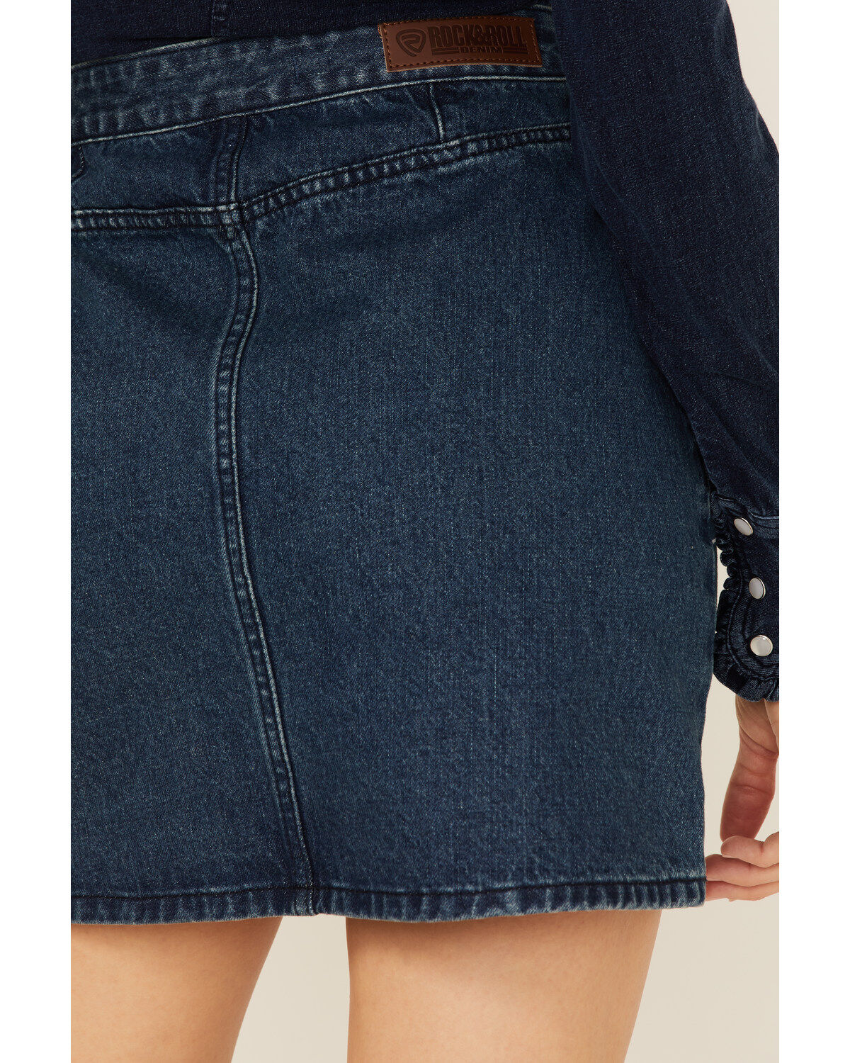 Rock & Roll Denim Women's Dark Wash Studded Belted Western Denim Mini Skirt
