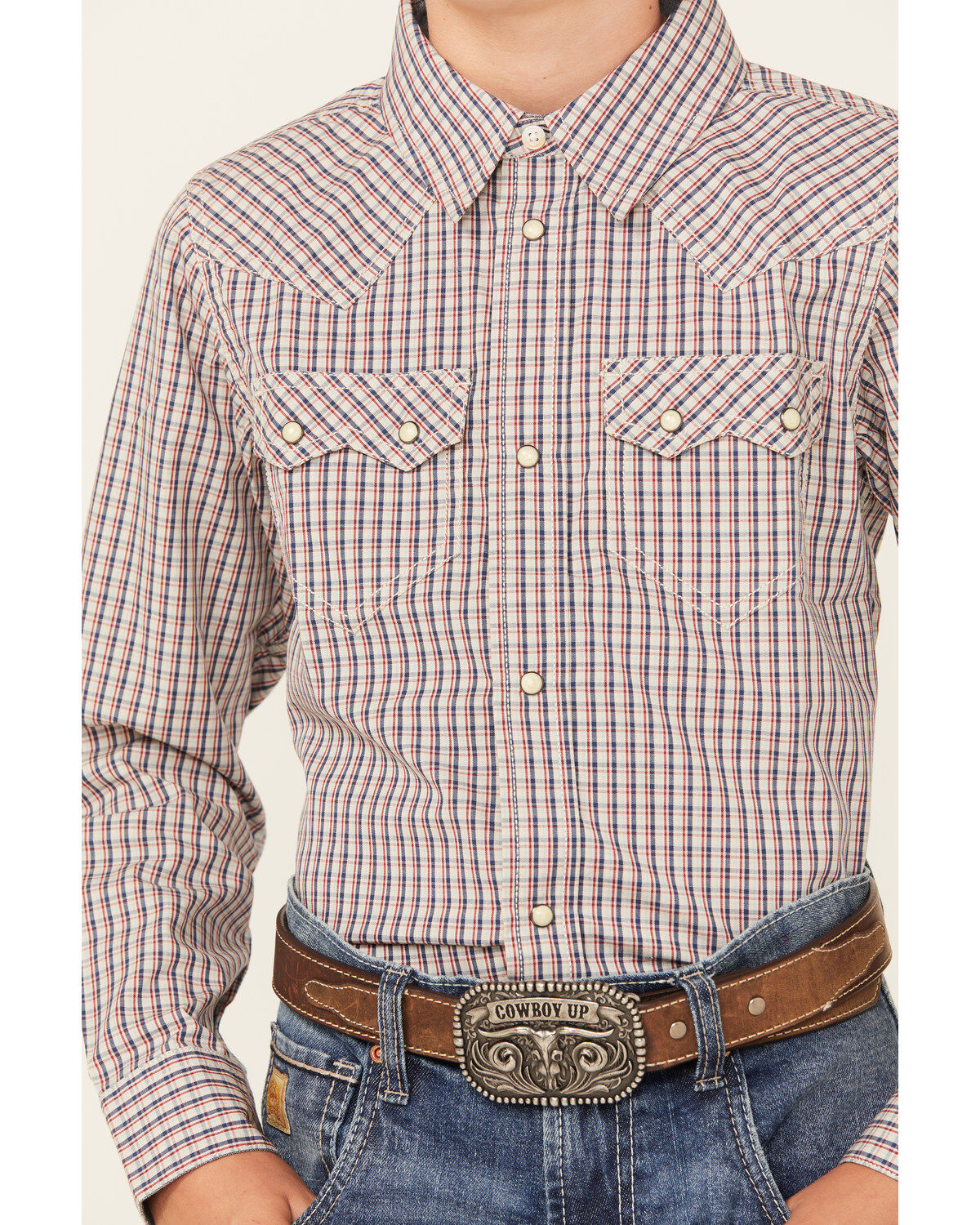 Cody James Boys' Rowdy Plaid Print Long Sleeve Snap Western Shirt