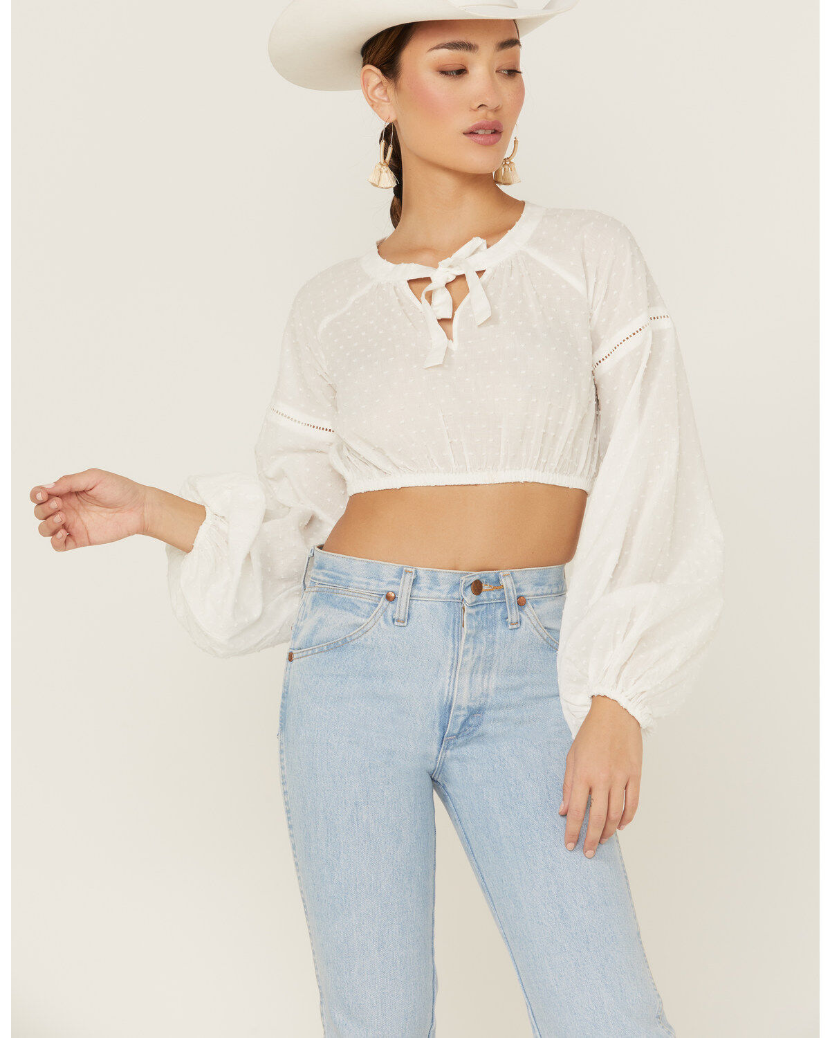 Shyanne Women's Swiss Dot Keyhole Crop Top