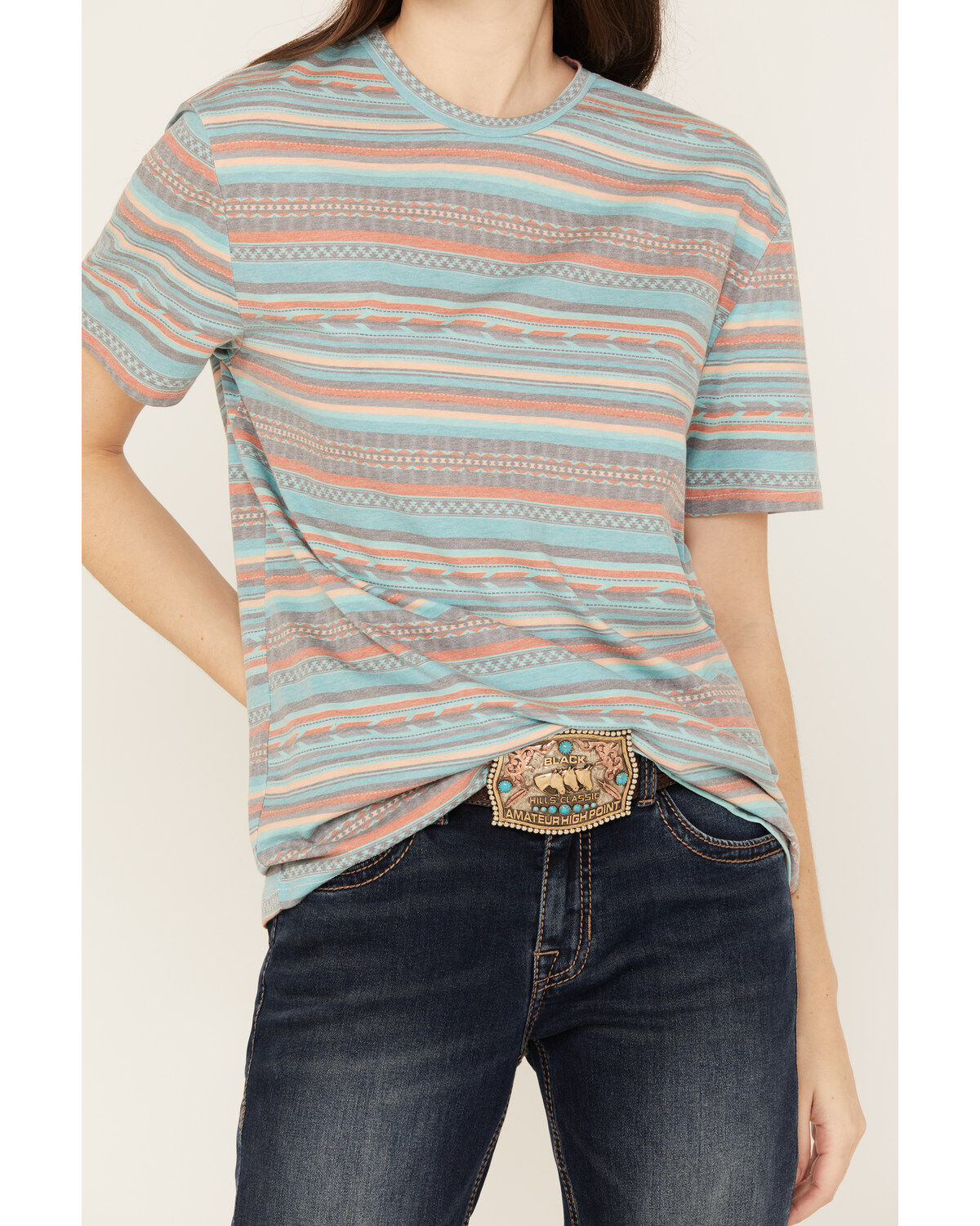 Rock & Roll Denim Women's Striped Southwestern Short Sleeve Tee