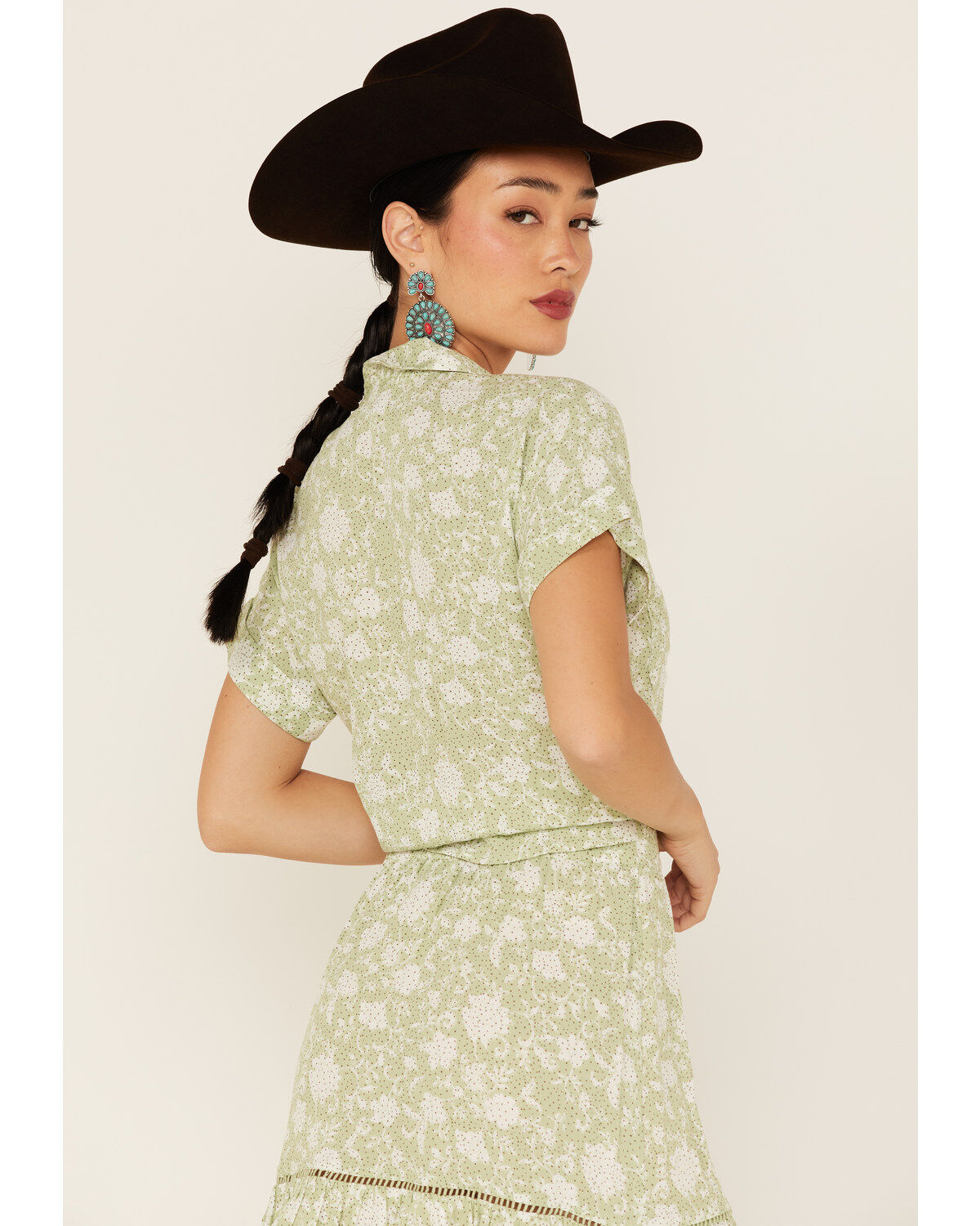 Shyanne Women's Floral Print Tie Front Short Sleeve Button Shirt