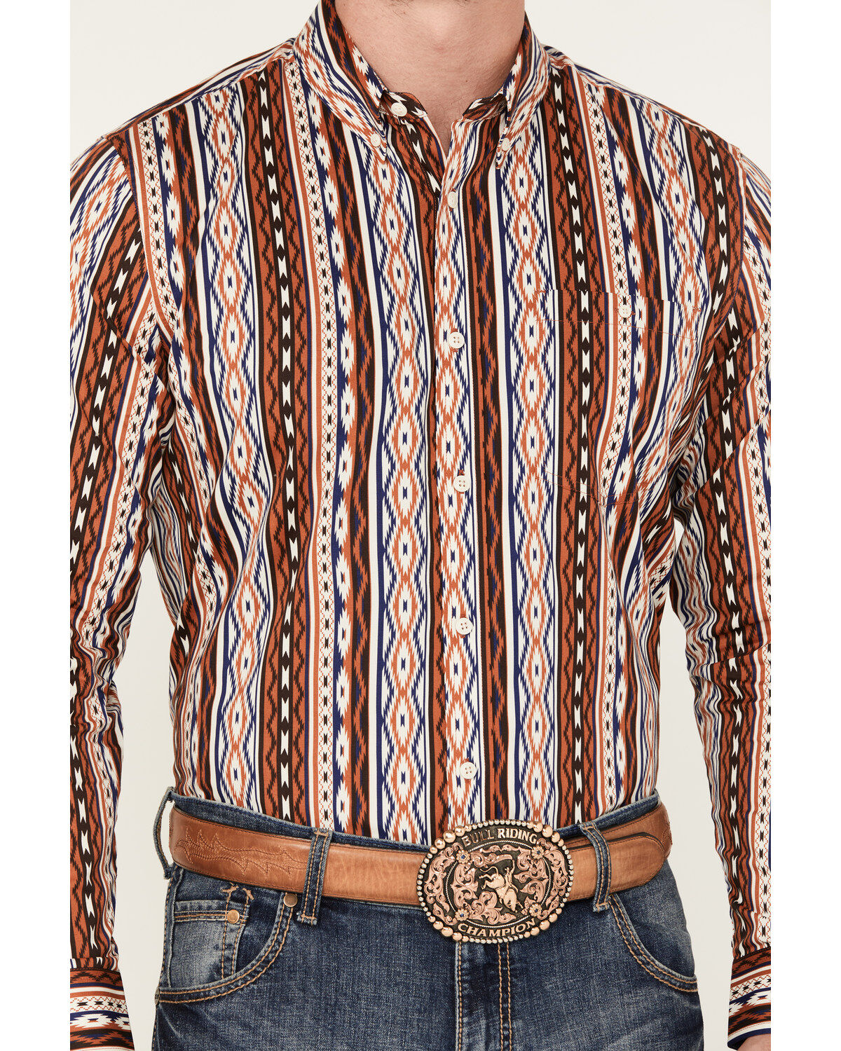 RANK 45&reg; Men's Big Sky Southwestern Striped Print Long Sleeve Button-Down Stretch Western Shirt