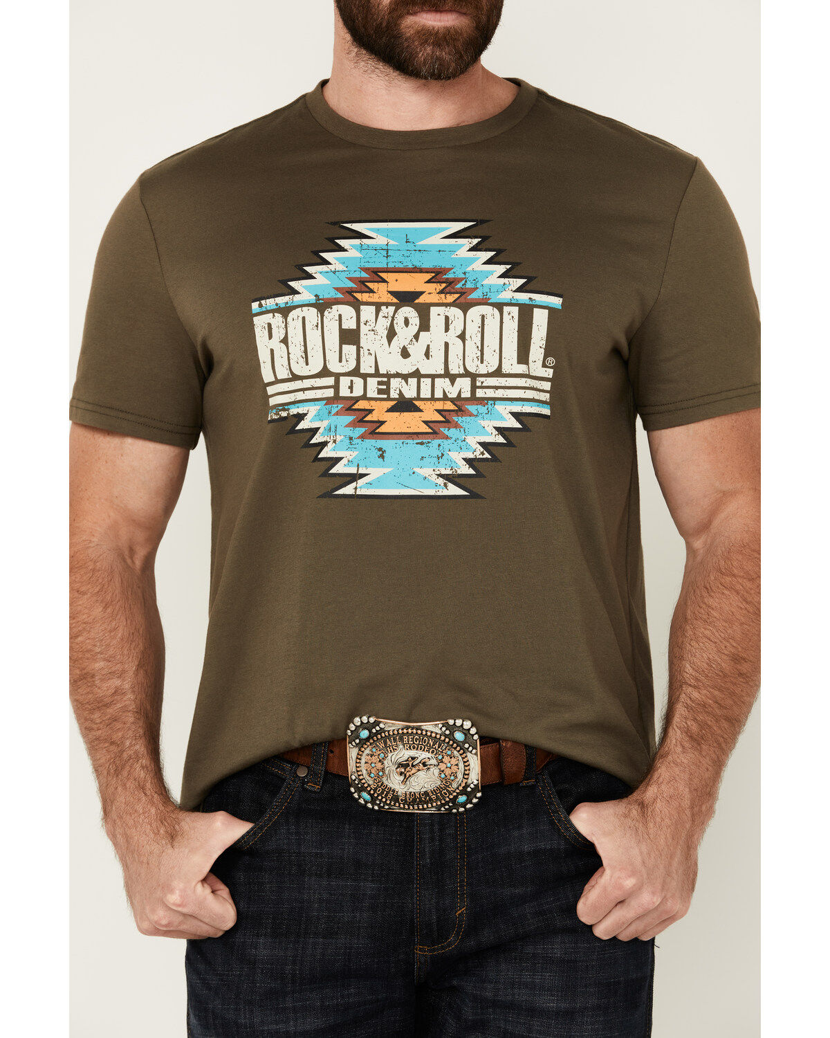 Rock & Roll Denim Men's Southwestern Print Logo Short Sleeve Graphic T-Shirt