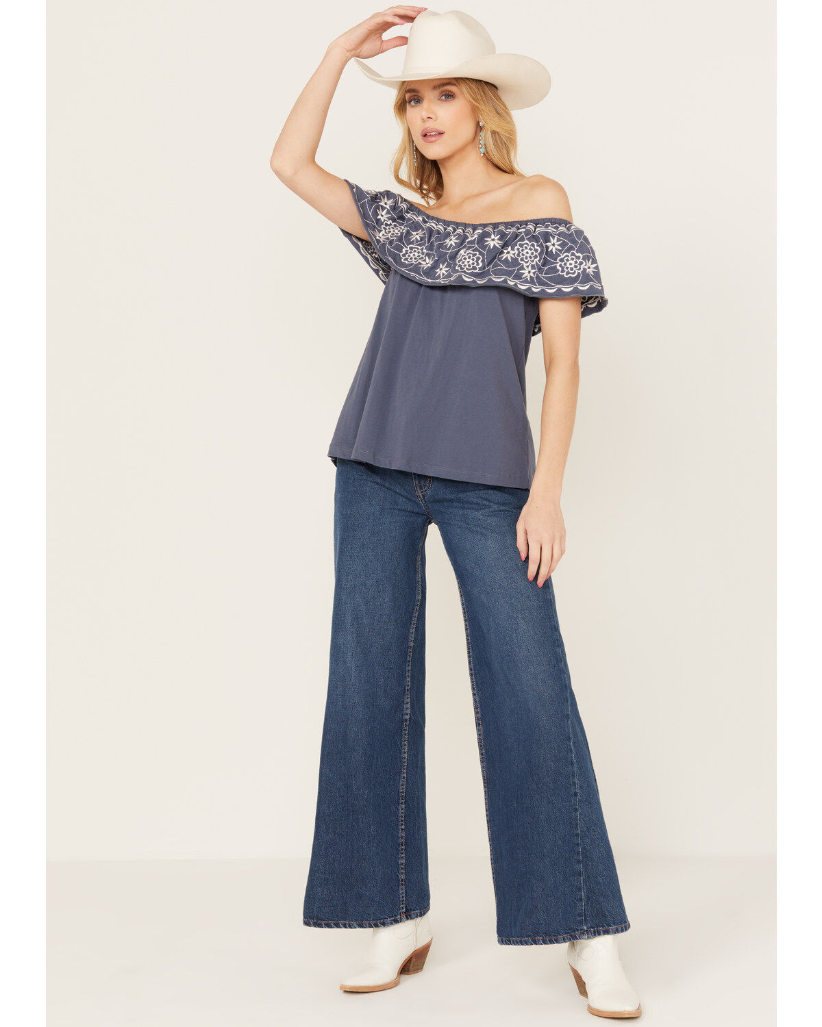 Panhandle Women's Off The Shoulder Floral Embroidered Top