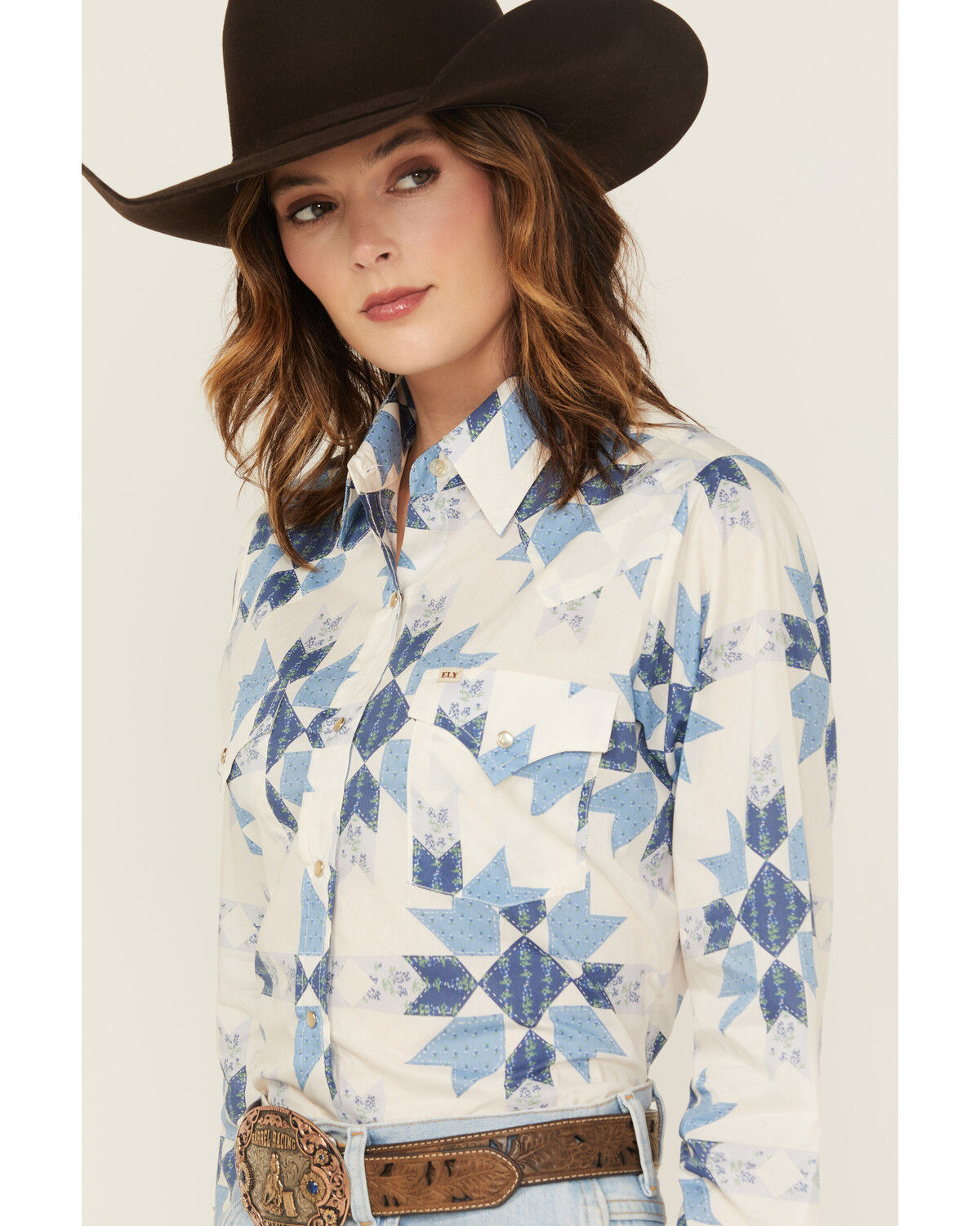 Cowboygirl by Jenna Paulette Women's Patchwork Print Long Sleeve Pearl Snap Western Shirt