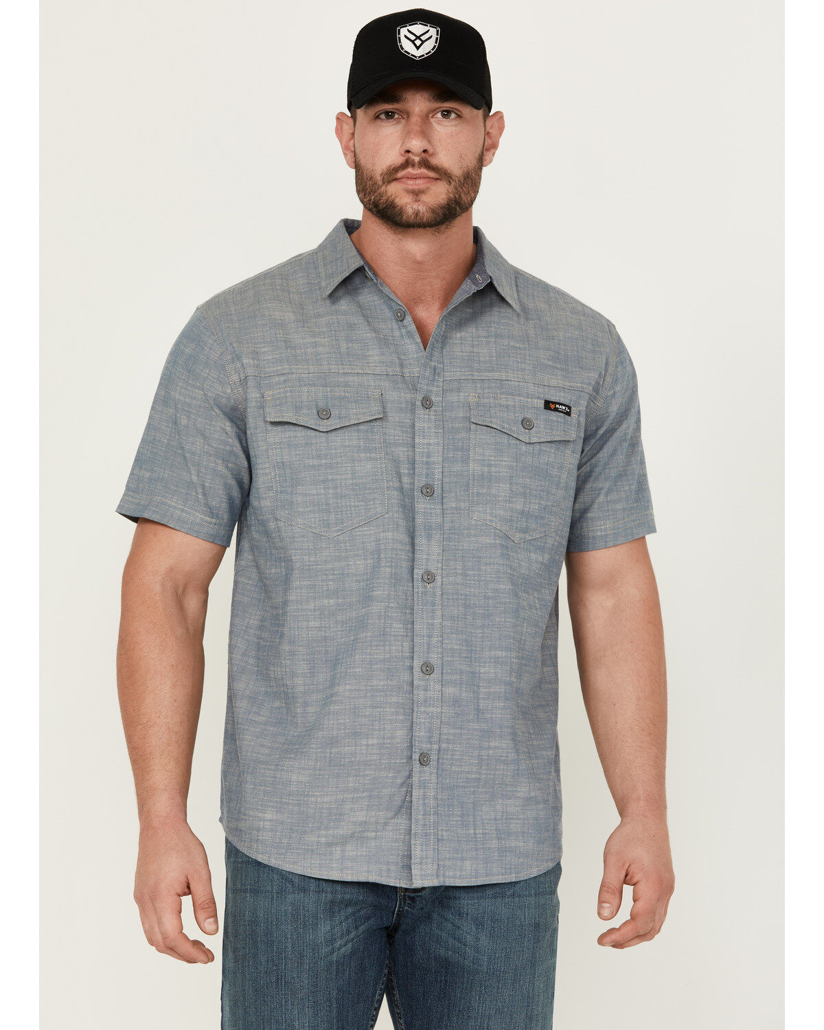 Hawx Men's Chambray Short Sleeve Button-Down Stretch Work Shirt - Tall