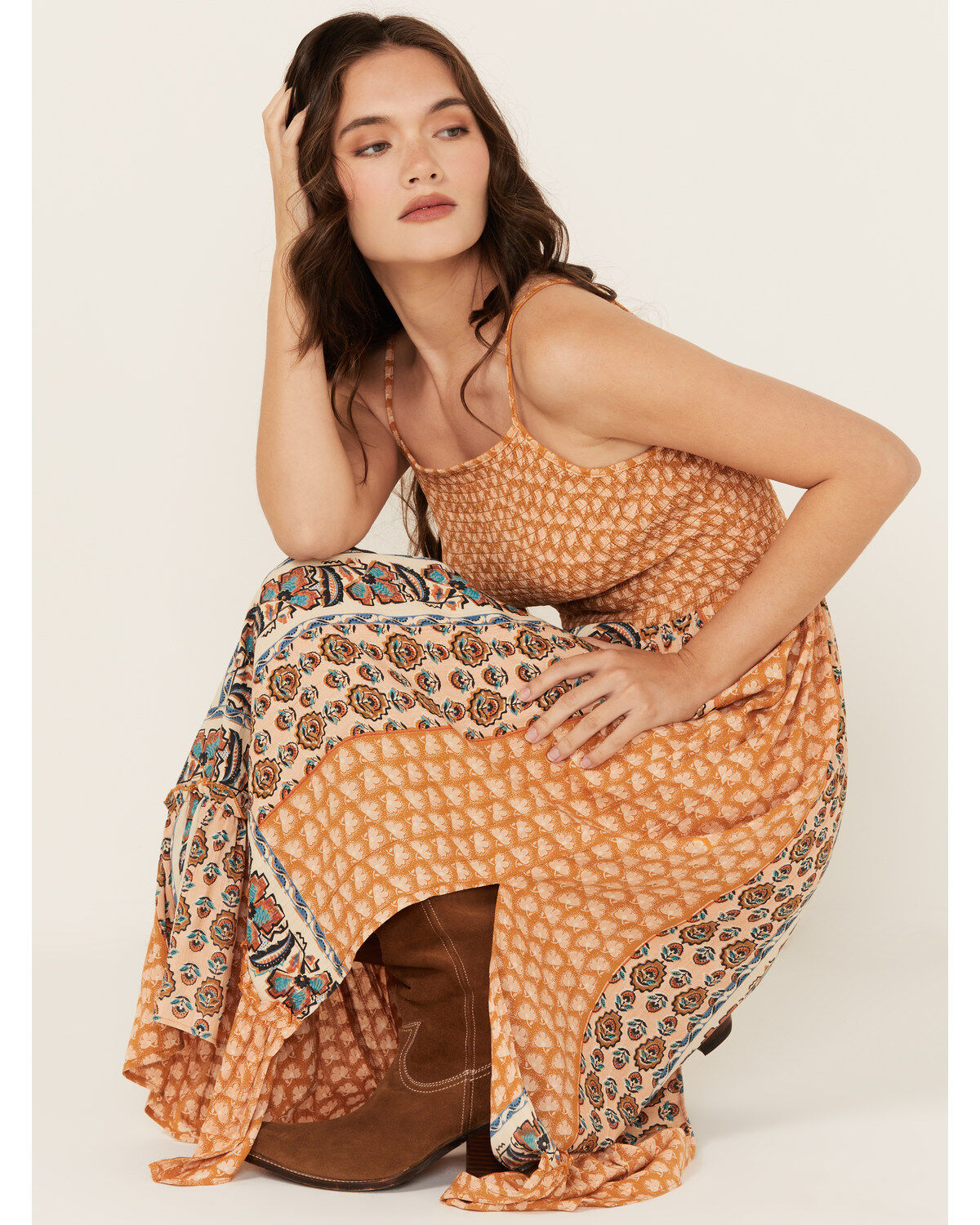 Angie Women's Border Print Smocked Midi Dress
