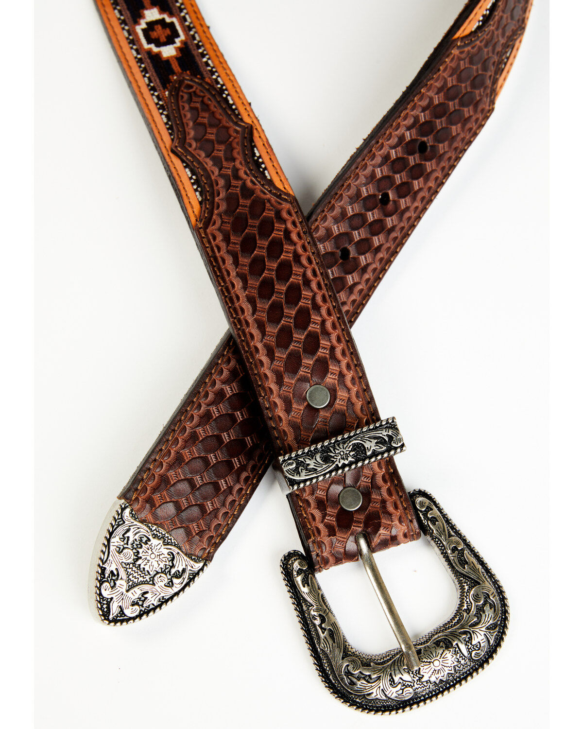 Cody James Men's Basketweave Billet With Southwestern Strap 3 Piece Buckle Belt