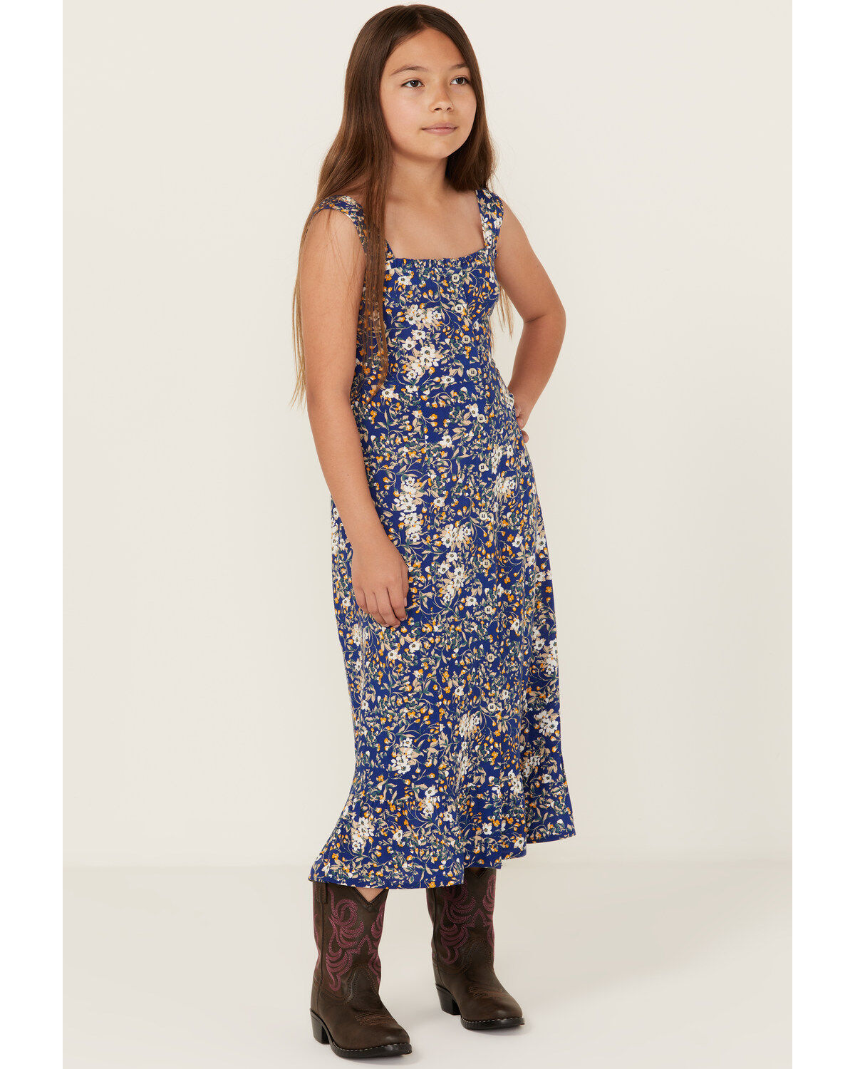 Cotton & Rye Girls' Floral Print Button-Down Maxi Dress