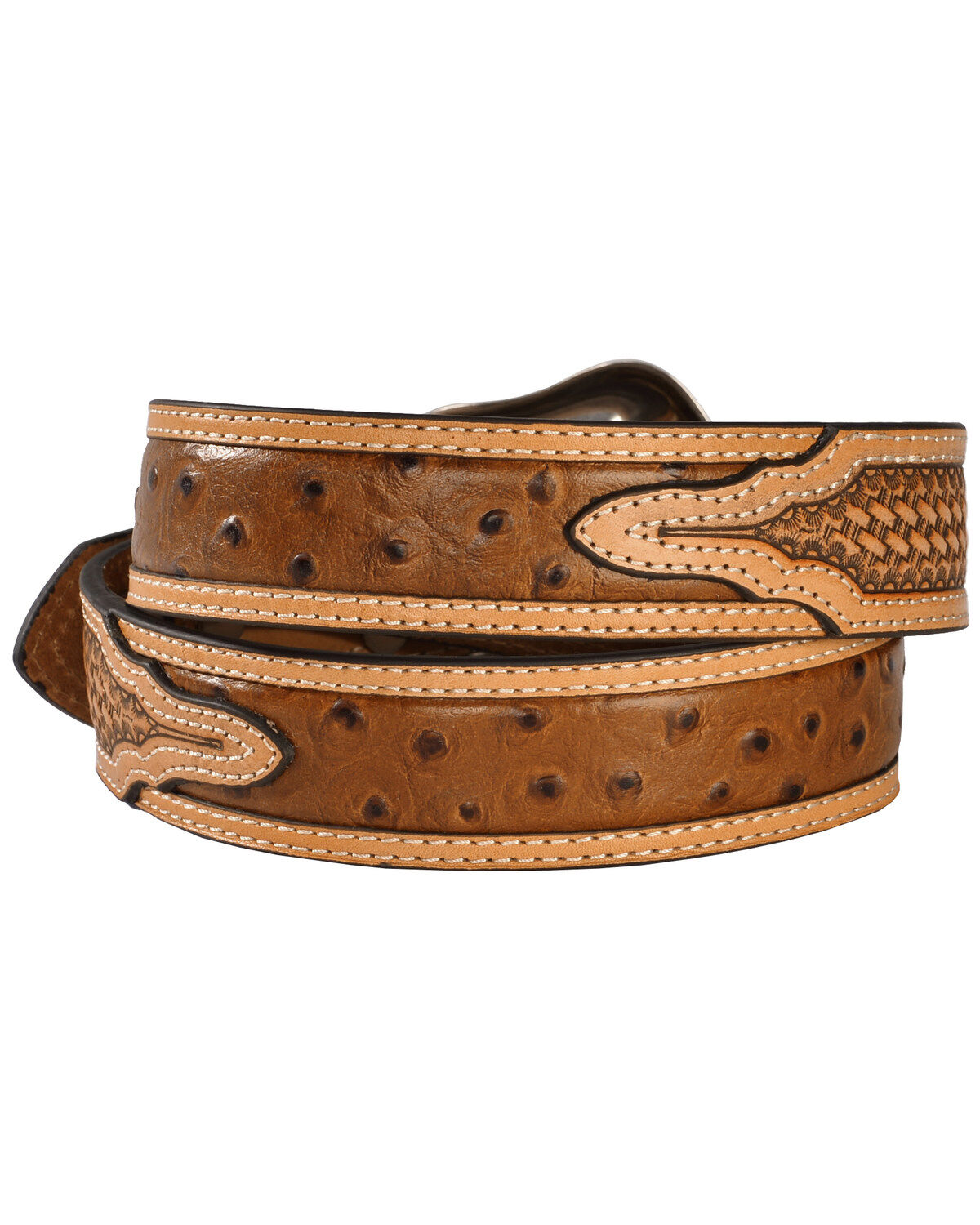 Nocona Basketweave Ostrich Print Leather Belt