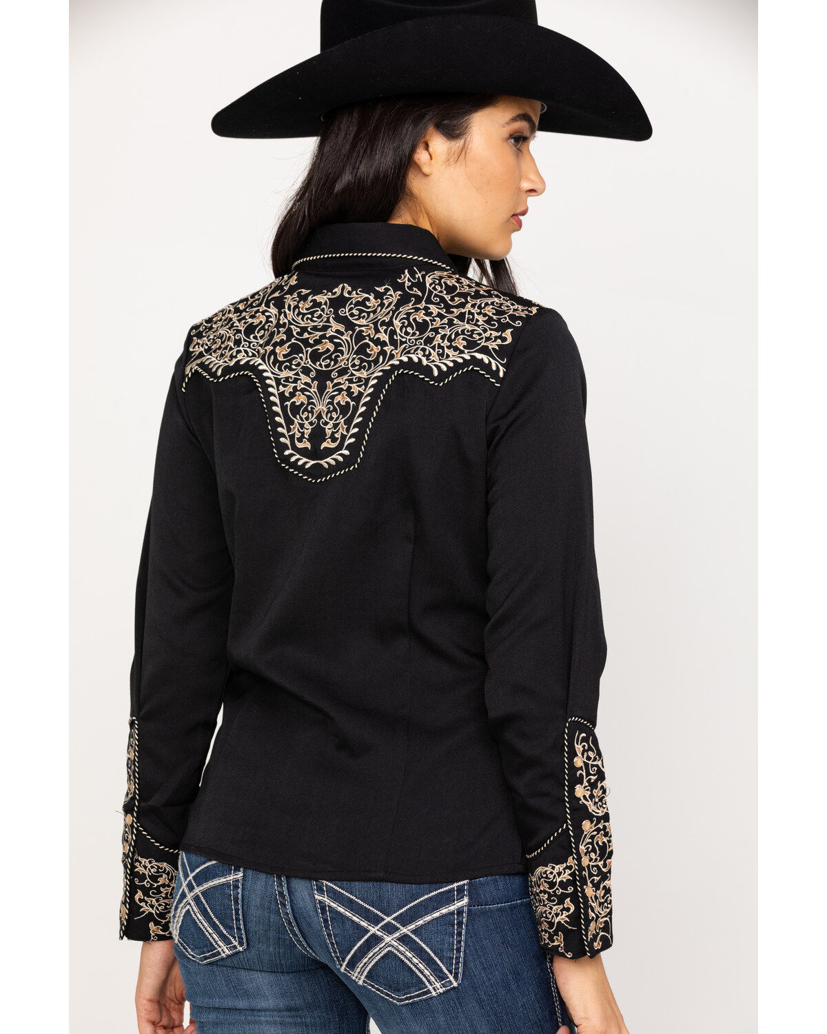 Scully Women's Scroll Embroidered Long Sleeve Pearl Snap Western Shirt