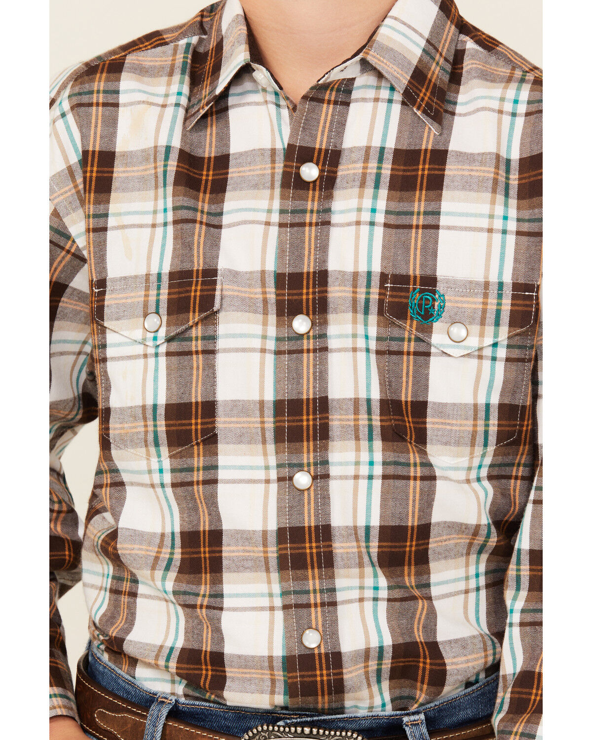 Panhandle Boys' Plaid Print Long Sleeve Pearl Snap Western Shirt