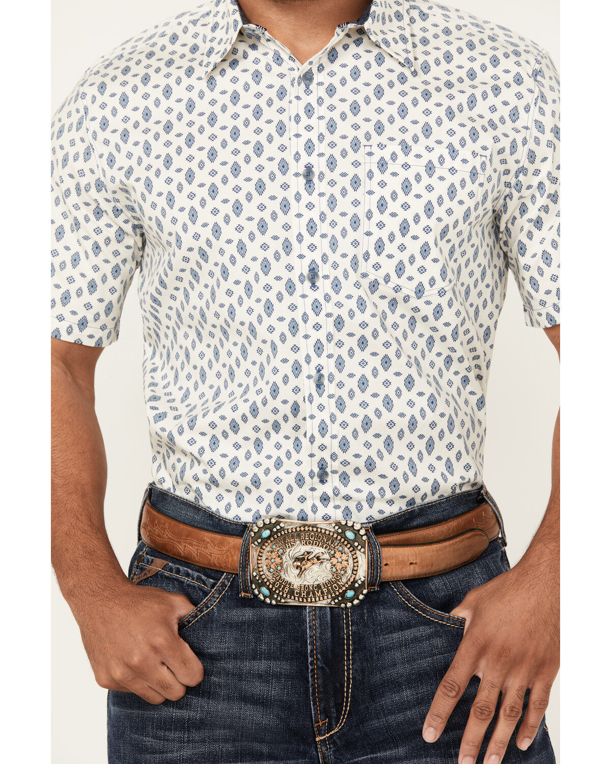 Cody James Men's Tusk Southwestern Geo Print Short Sleeve Button-Down Stretch Western Shirt