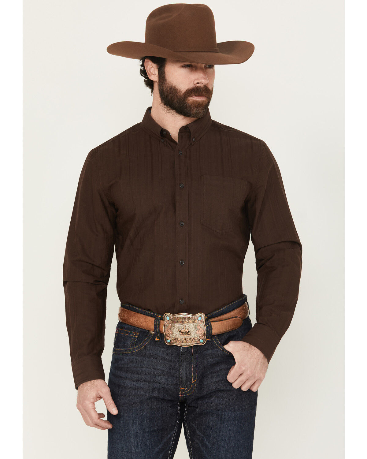 Cody James Men's Old West Tonal Striped Print Long Sleeve Button-Down Western Shirt