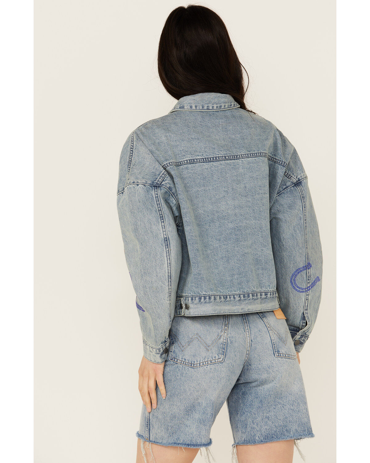 Rock & Roll Denim Women's Light Wash Rhinestone Embellished Denim Jacket