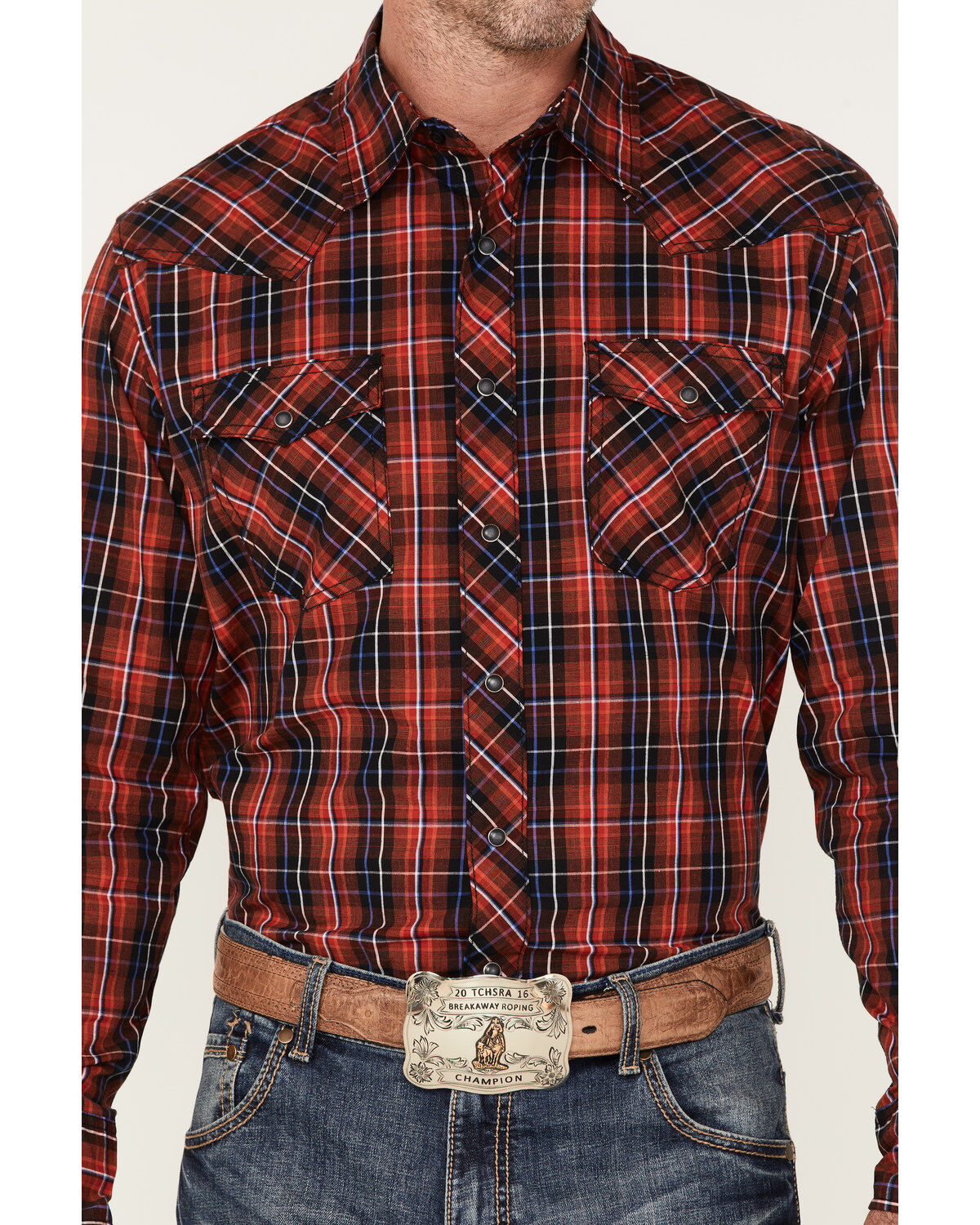 Wrangler Men's Plaid Print Long Sleeve Snap Western Shirt