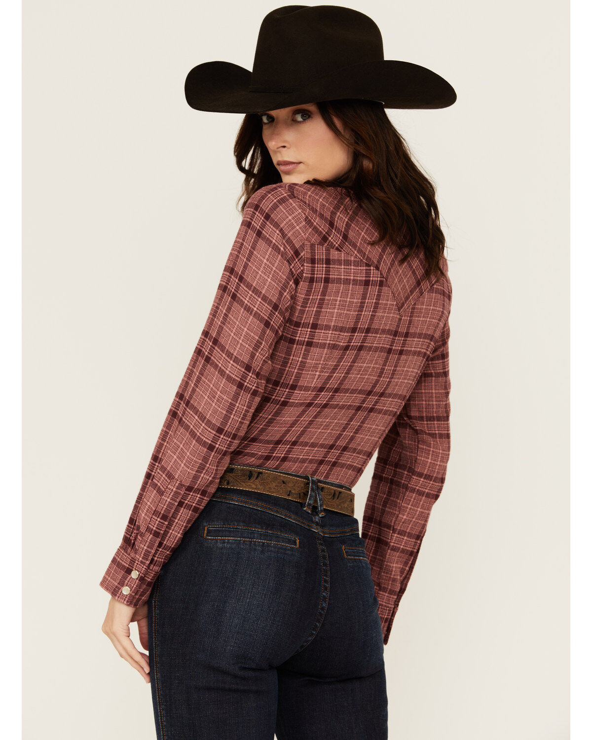 Wrangler Women's Plaid Print Long Sleeve Pearl Snap Flannel Shirt