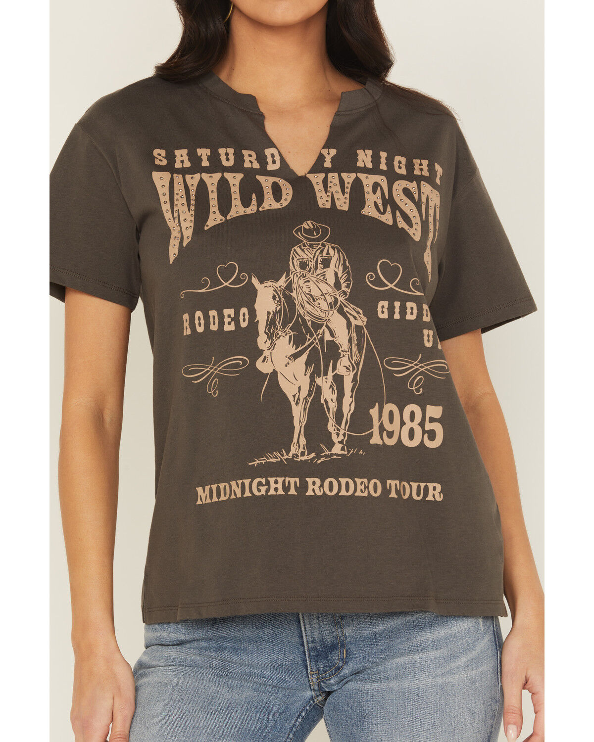 Blended Women's Wild West Studded Short Sleeve Graphic Tee