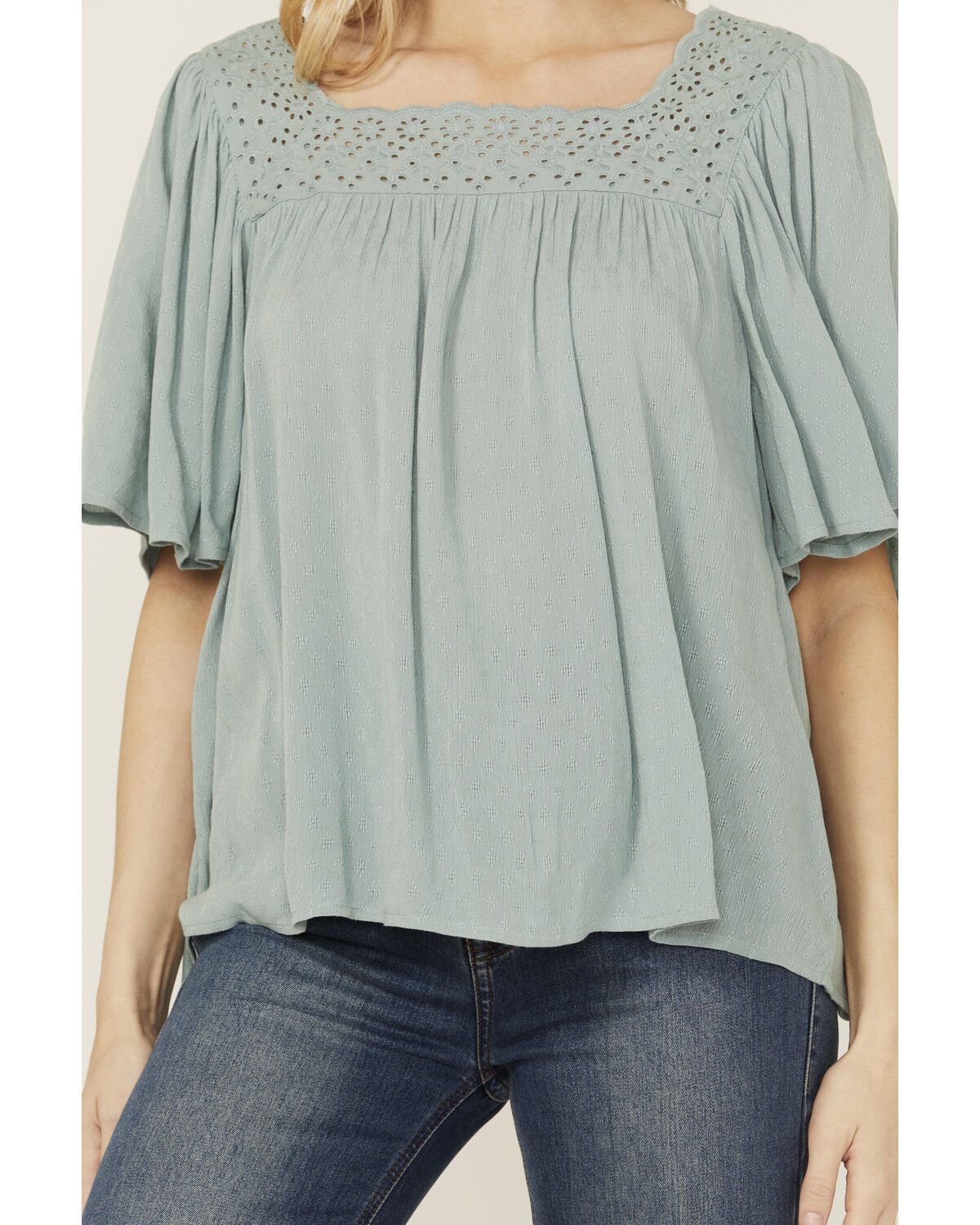 Band Of The Free Women's Solid Short Sleeve Ruffle Blouse