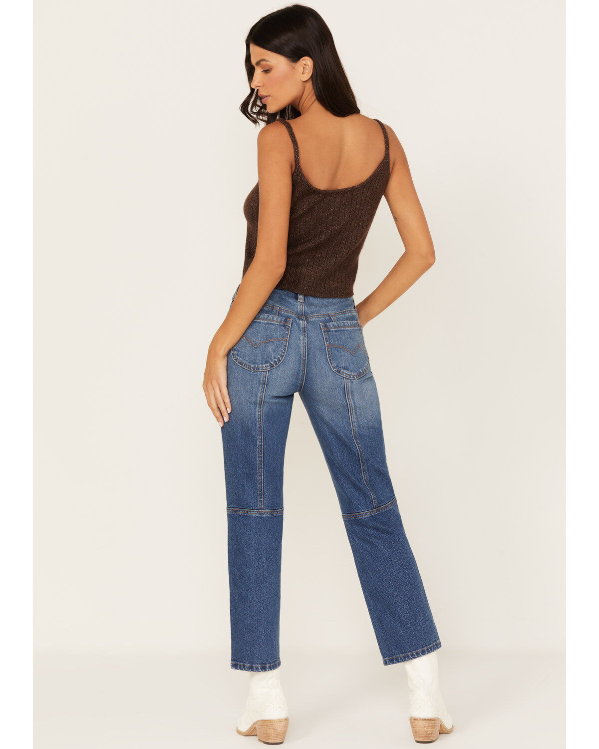 Cleo + Wolf Women's Dark Wash High Rise Slim Stretch Straight Jeans