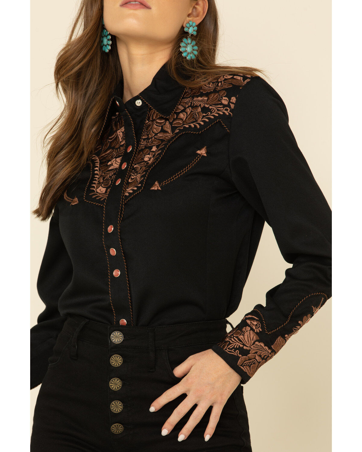 Scully Women's Floral Embroidered Long Sleeve Western Shirt