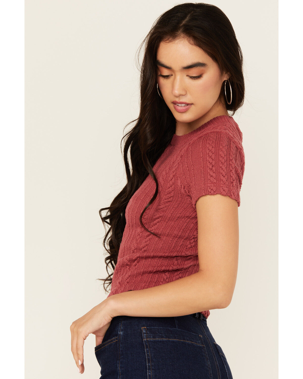 Evergreen Women's Cable Rib Short Sleeve Top