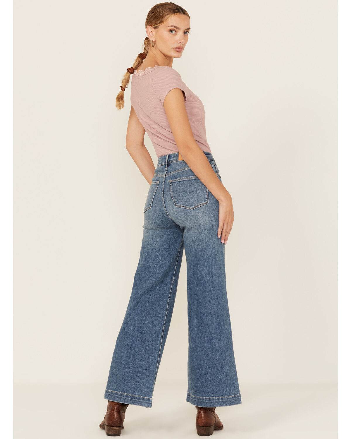 Dear John Women's Fiona Medium Wash Wide Leg Stretch Denim Jeans