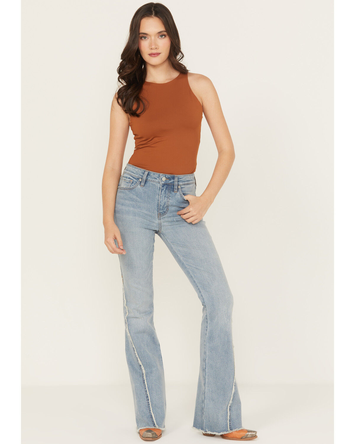 Shyanne Women's Rhone Medium Wash High Rise Flare Comfort Stretch Denim Jeans