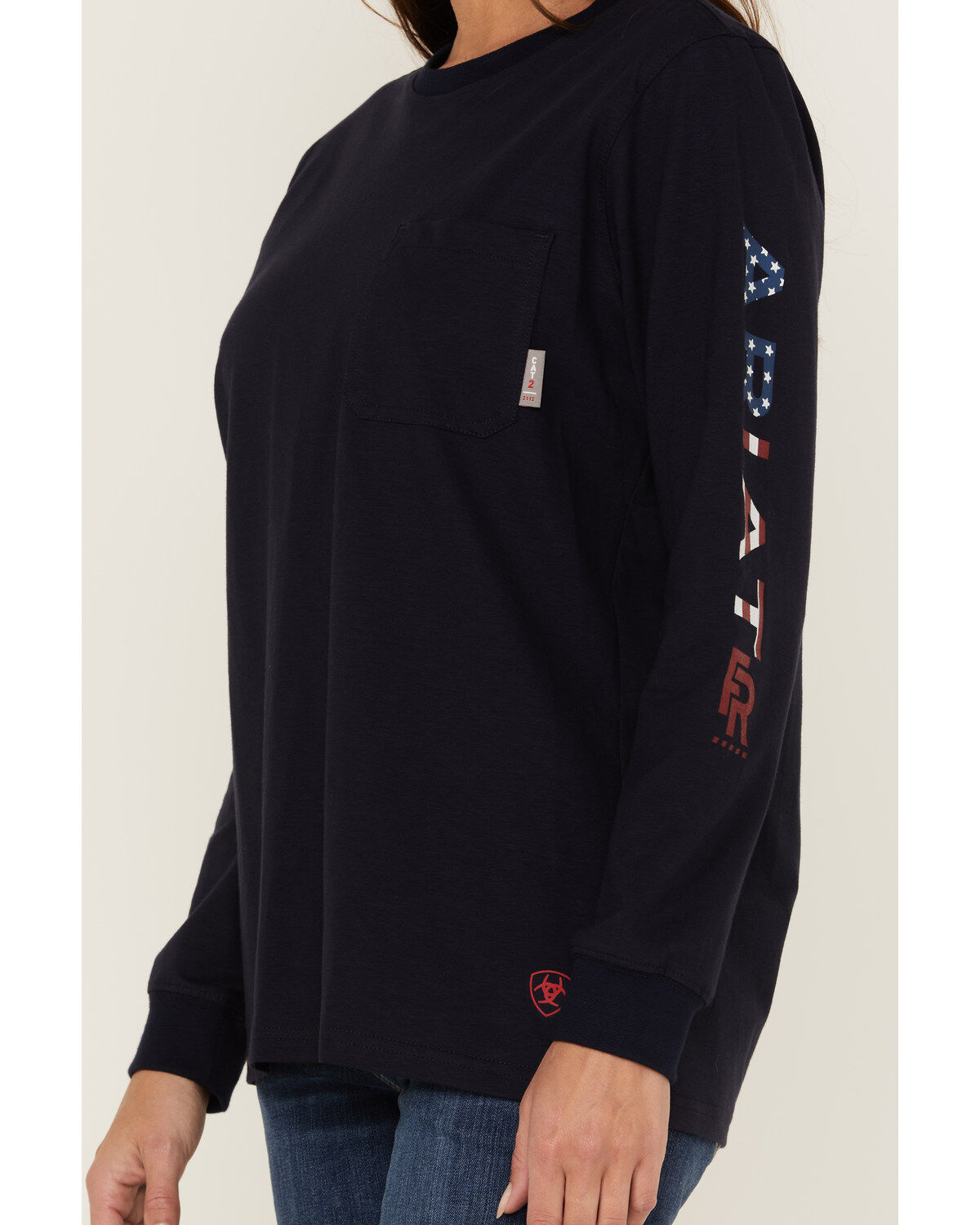 Ariat Women's FR USA Stretch Logo Long Sleeve Work Pocket T-Shirt