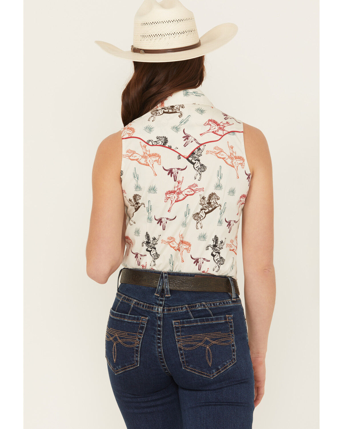 Rock & Roll Denim Women's Western Conversation Print Sleeveless Snap Western Shirt