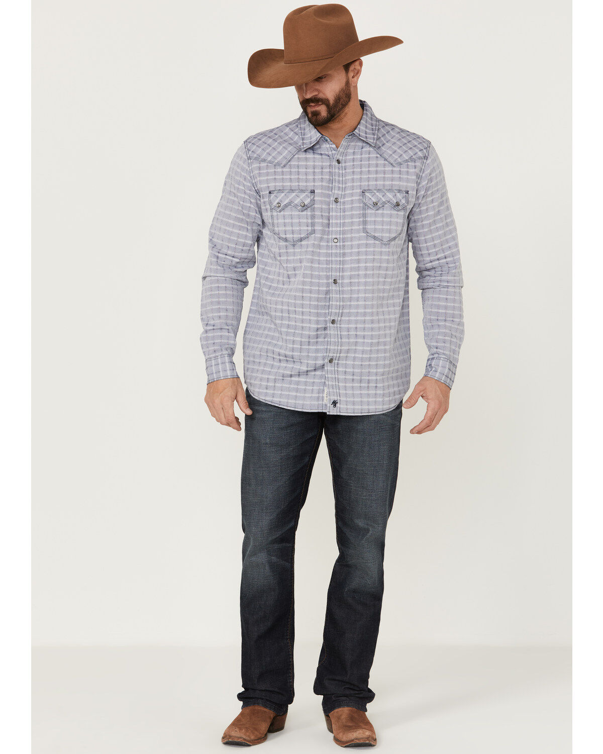 Moonshine Spirit Men's Jail Break Plaid Long Sleeve Snap Western Shirt