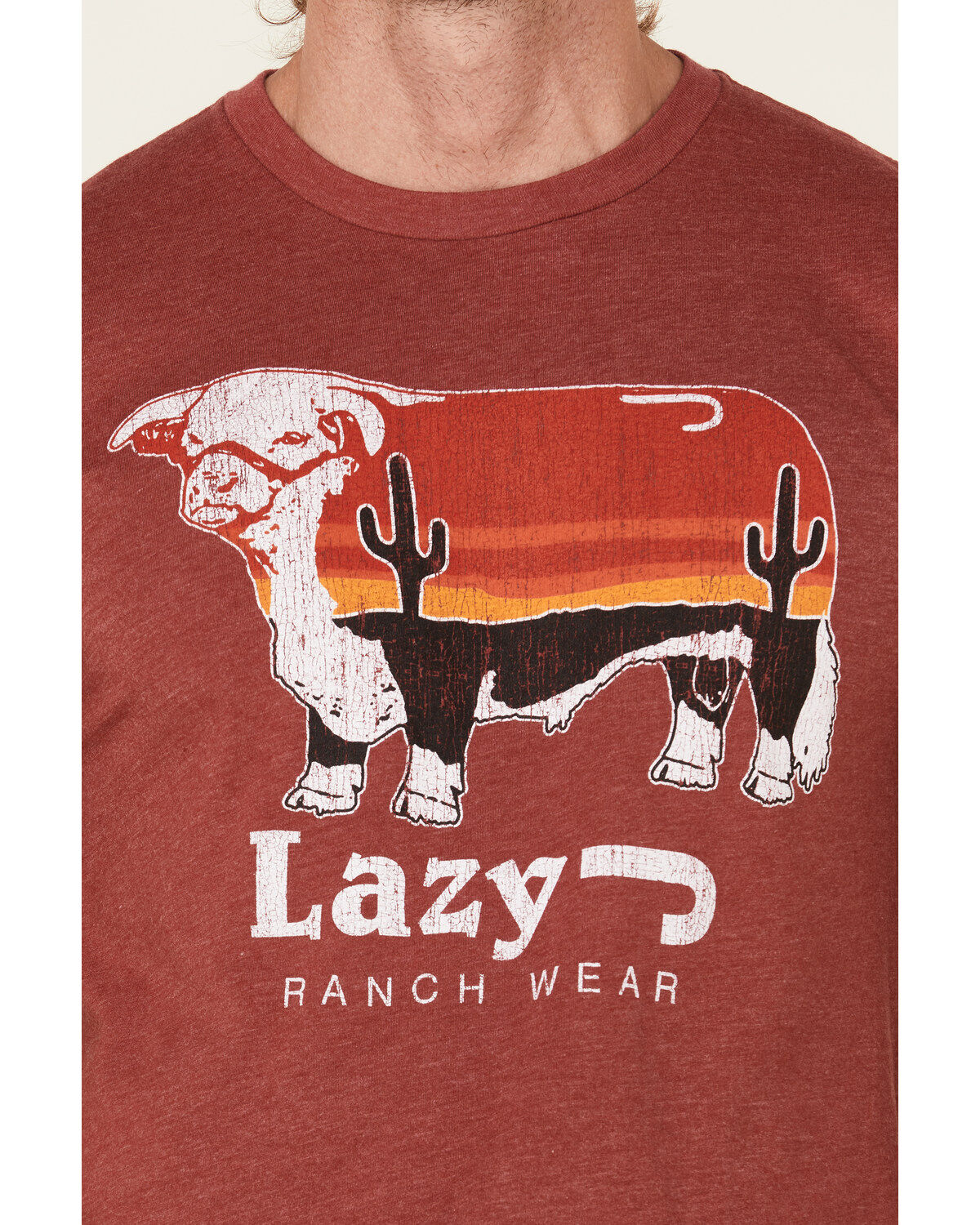 Lazy J Ranch Men's Red Logo Sunrise Graphic T-Shirt