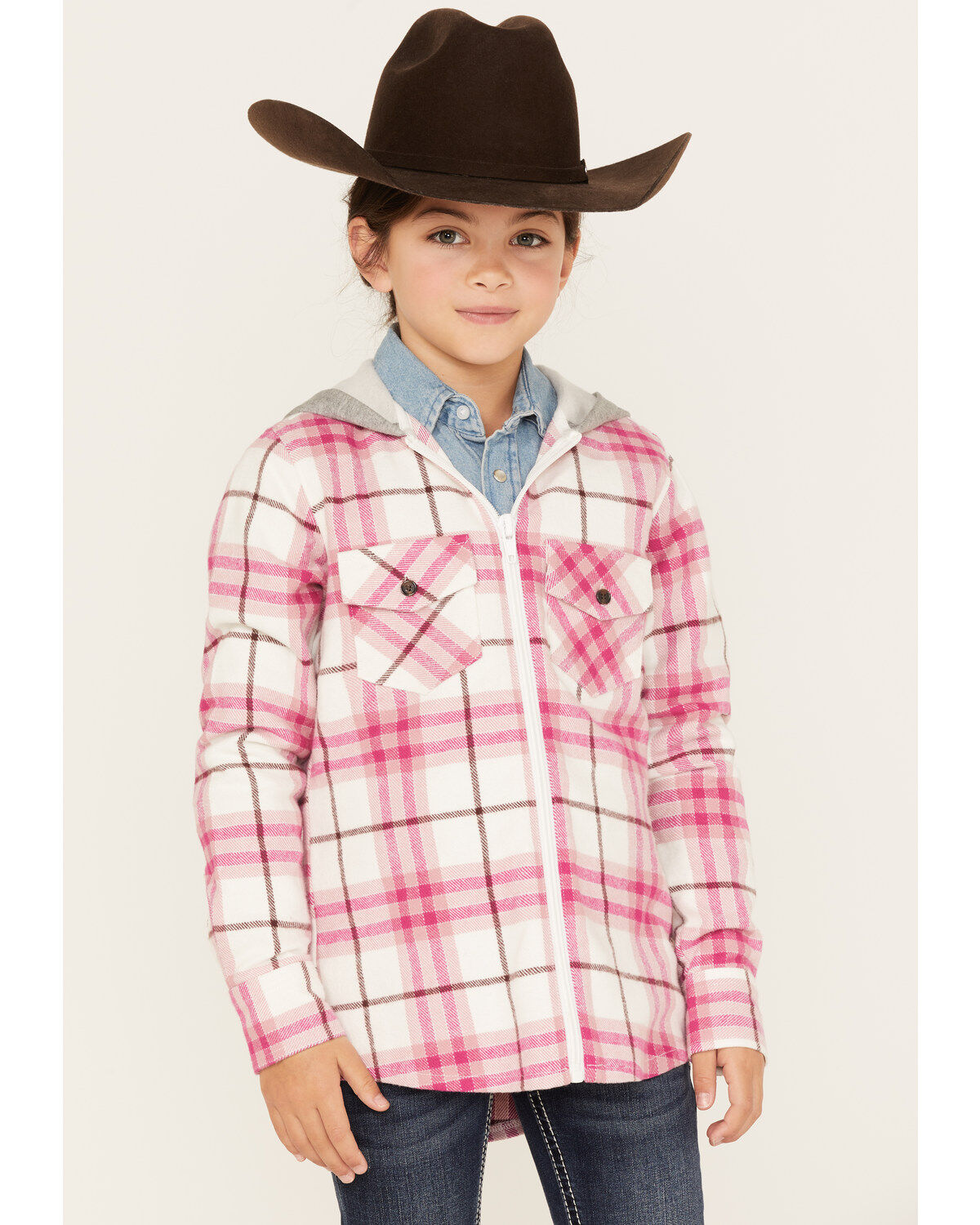 Shyanne Girls' Plaid Print Long Sleeve Flannel Shacket