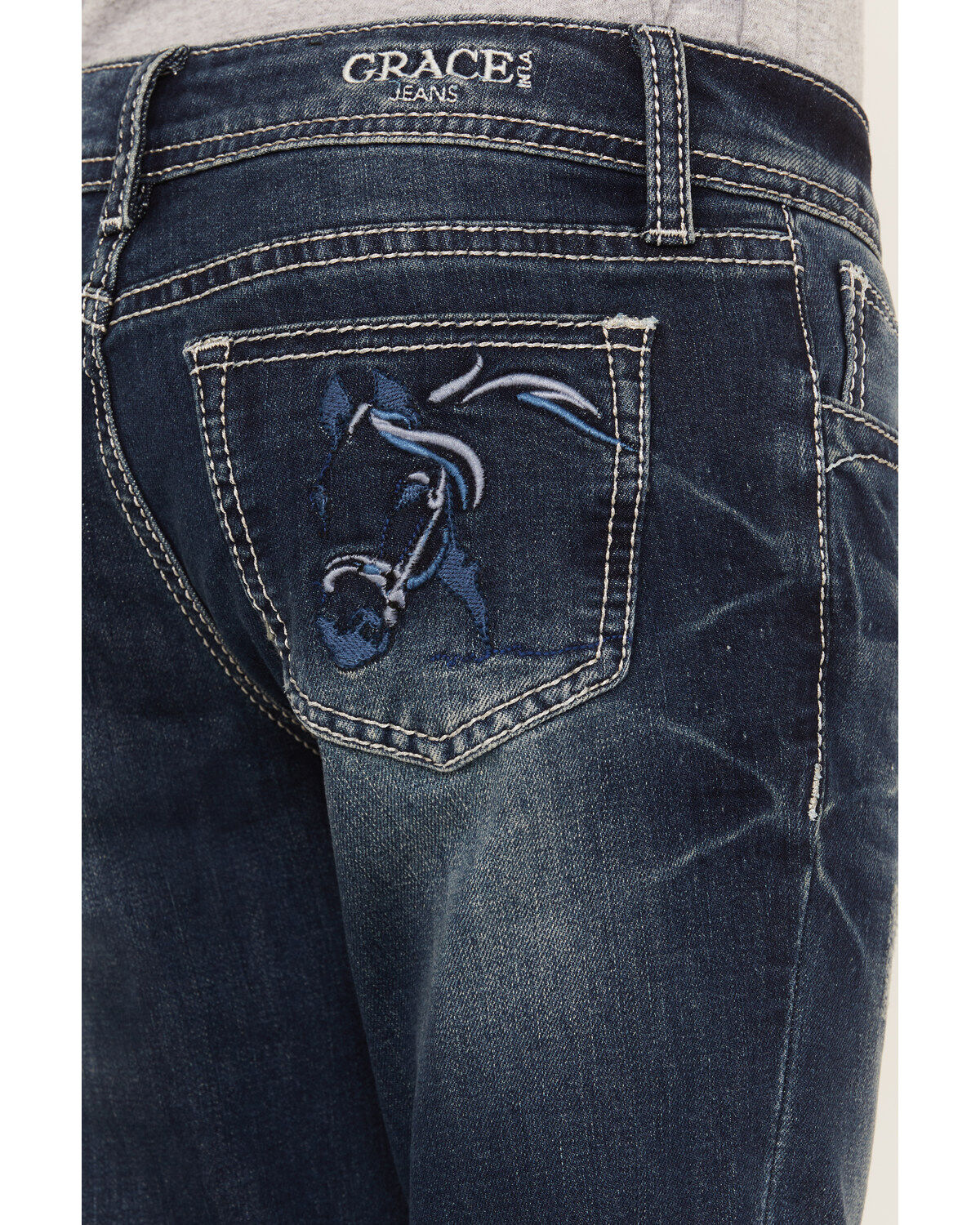 Grace in LA Girls' Medium Wash Horse Outline Bootcut Jeans