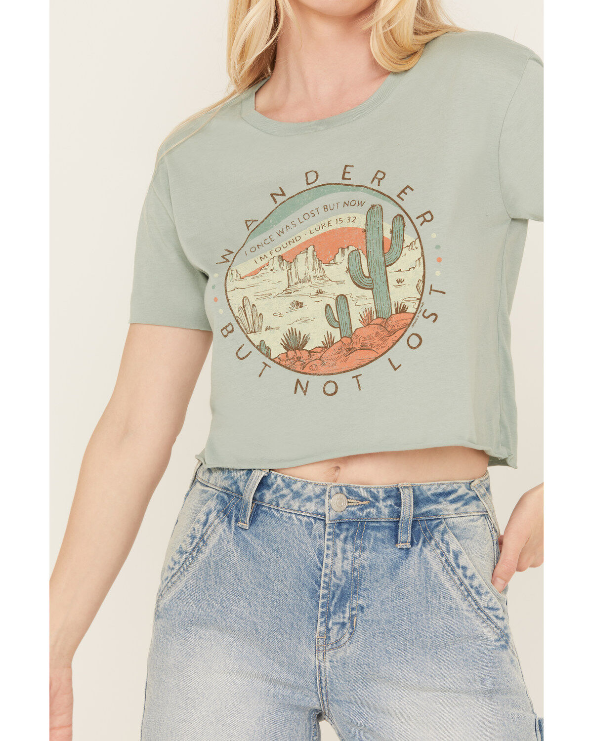 Kerusso Women's Wanderer But Not Lost Desert Cropped Graphic Tee