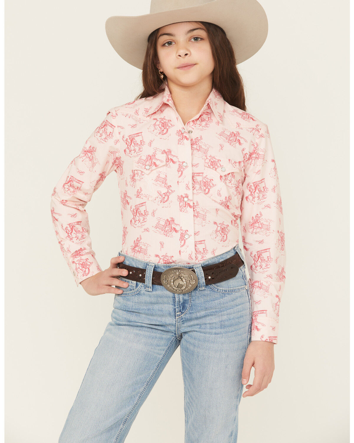 Panhandle Slim Girls' Conversation Print Long Sleeve Snap Western Shirt