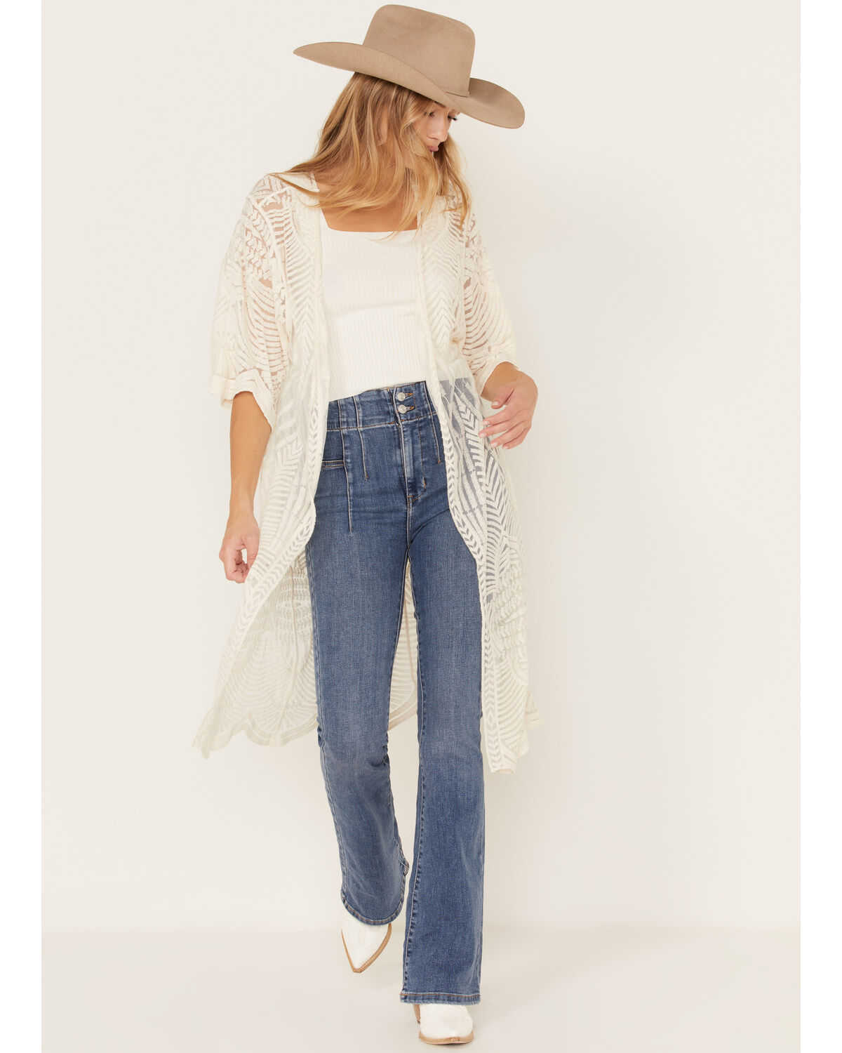 Shyanne Women's Geo Print Lace Short Sleeve Kimono