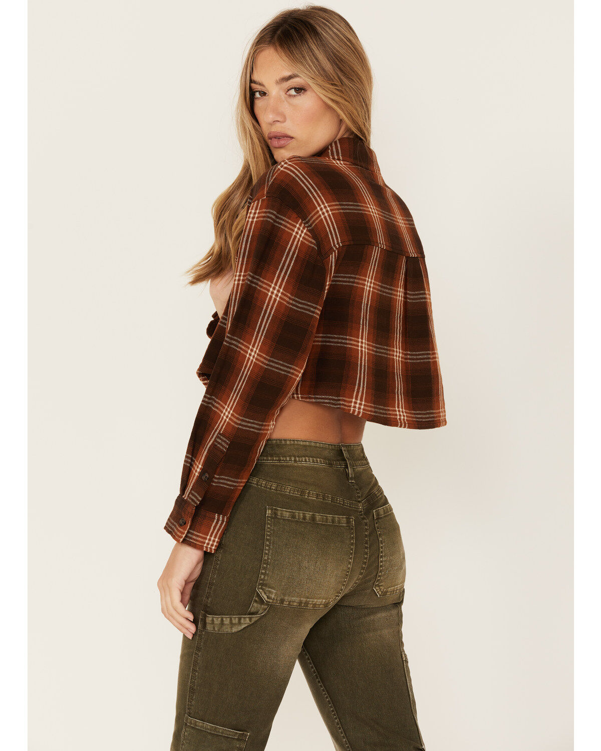 Cleo + Wolf Women's Plaid Print Cropped Shirt
