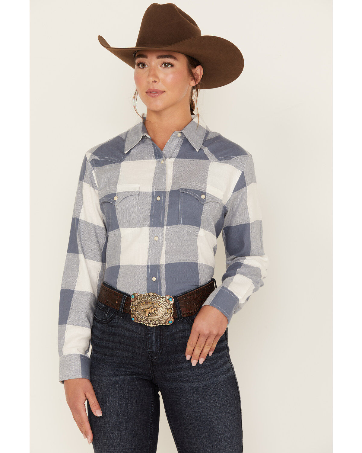 Wrangler Women's Boot Barn Exclusive Buffalo Check Print Long Sleeve Western Flannel Snap Shirt