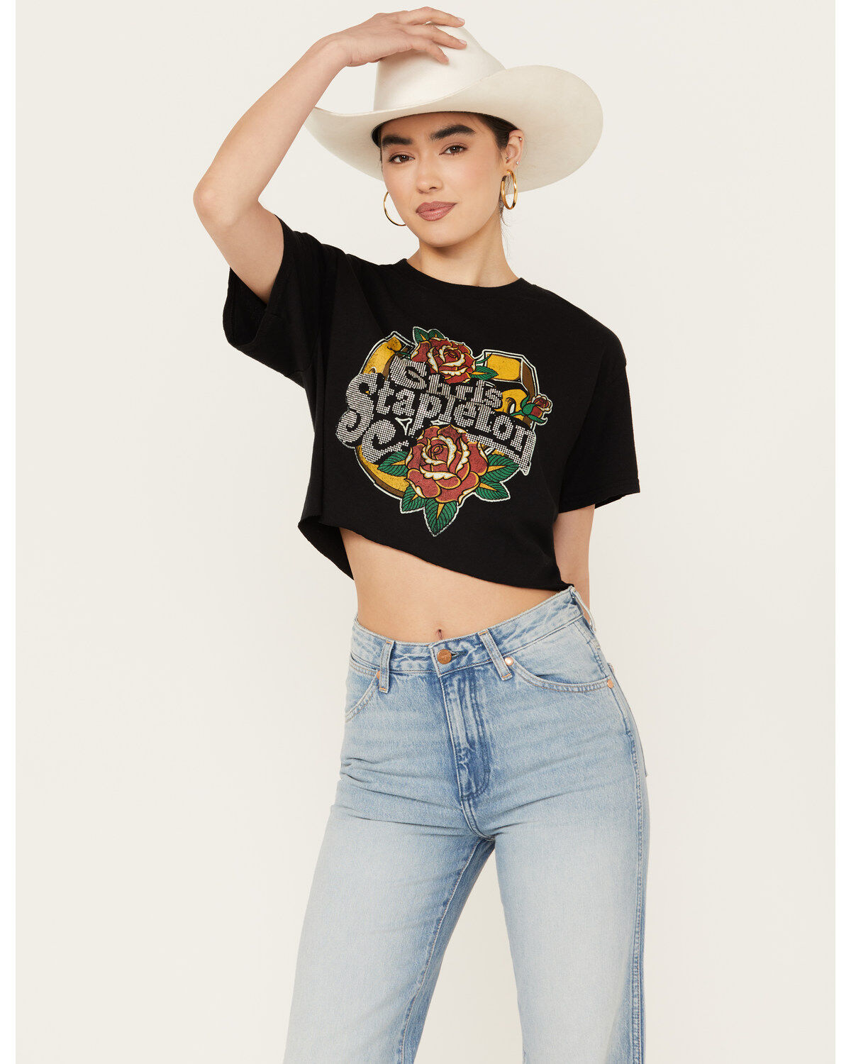 Merch Traffic Women's Chris Stapleton Embellished Short Sleeve Cropped Graphic Tee