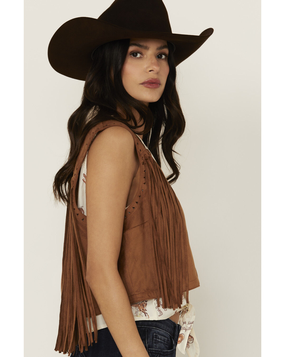 Shyanne Women's Faux Suede Fringe Cropped Vest